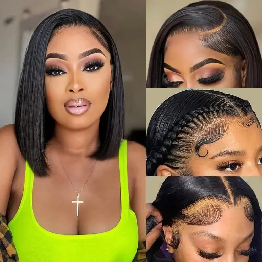 Bone Straight Bob HD Lace Wigs Human Hair Brazilian Preplucked 250 Density Transparent Lace Frontal Wig For Women