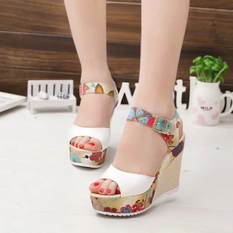 Maogu Summer Platform Wedges Heel Casual Shoes Woman Floral Super High Heels Sandalias Zapatos Mujer 2023 Women Open Toe Sandals