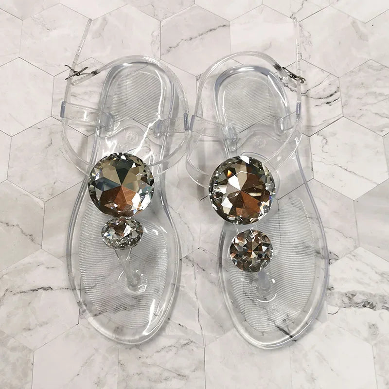 Lager Size Woman's Sandals Summer Flat Shoes Women Explosion Diamond Jelly Shoes Female Sandals Fashion Transparent Beach Sandal