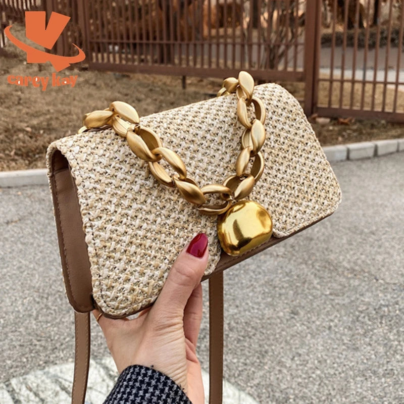 CAREY KAY Fashion Straw Bag Women Summer Beach Woven Bag Ladies Wrapped Chain Mini Bag 2021 Square Top Handle Tote Small Handbag