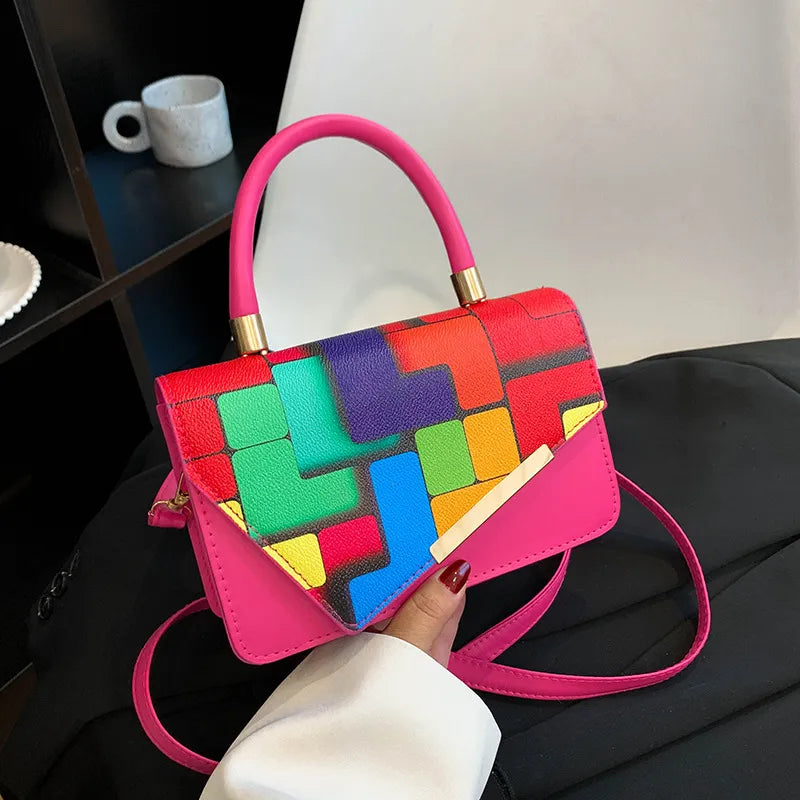 2023 New Autumn Fashion Color Contrast Shoulder Bag Fashion Simple Handheld Crossbody Women's Bag Small Square Bag