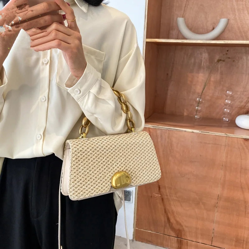 CAREY KAY Fashion Straw Bag Women Summer Beach Woven Bag Ladies Wrapped Chain Mini Bag 2021 Square Top Handle Tote Small Handbag