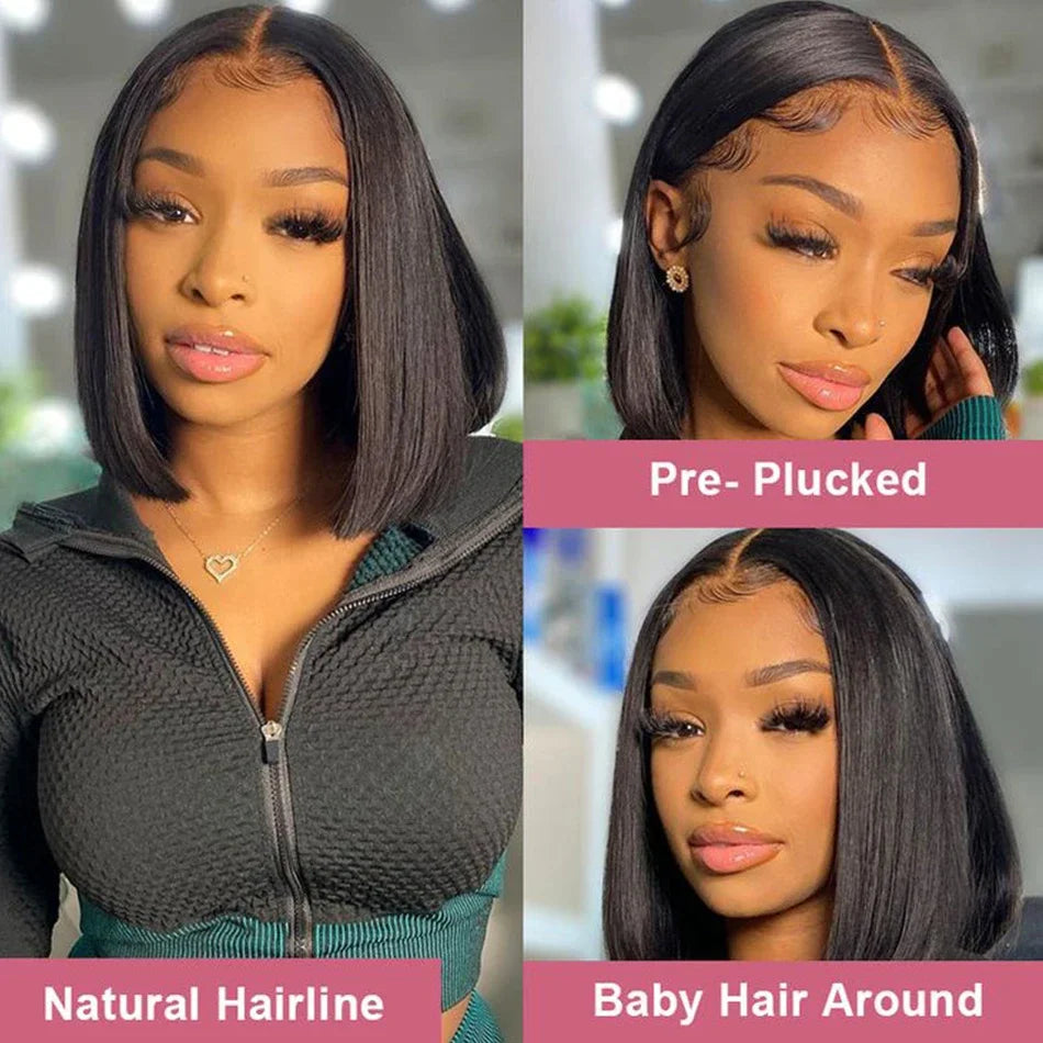 Bone Straight Bob HD Lace Wigs Human Hair Brazilian Preplucked 250 Density Transparent Lace Frontal Wig For Women