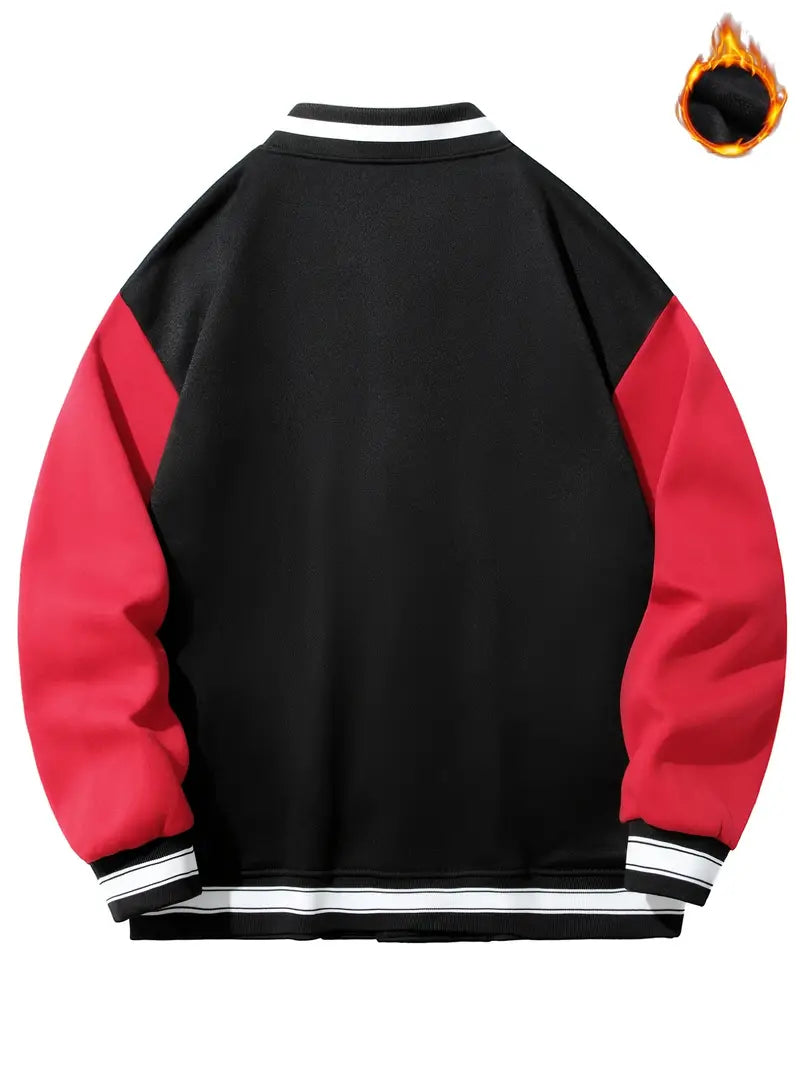 Bear Graphic Print Men's Casual Relaxed Fit Color Block Baseball Jacket Gifts