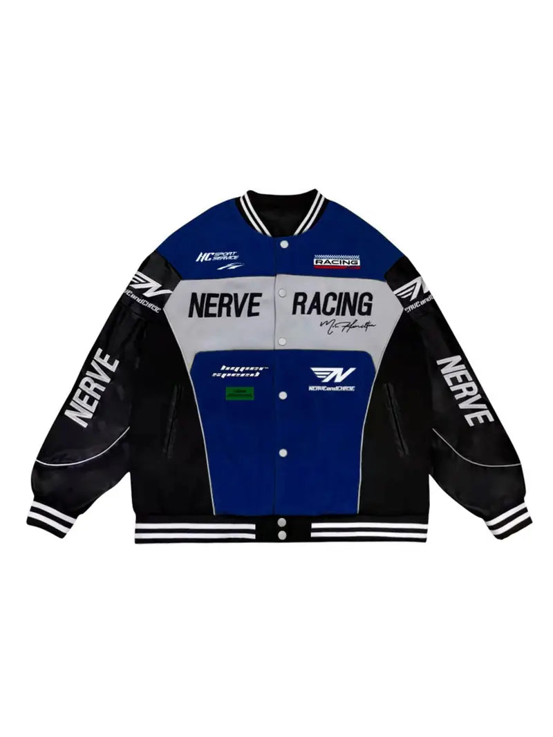 Letter Embroidery Color Block PU Jacket, Stylish Baseball Collar Biker Jacket Varsity Jacket