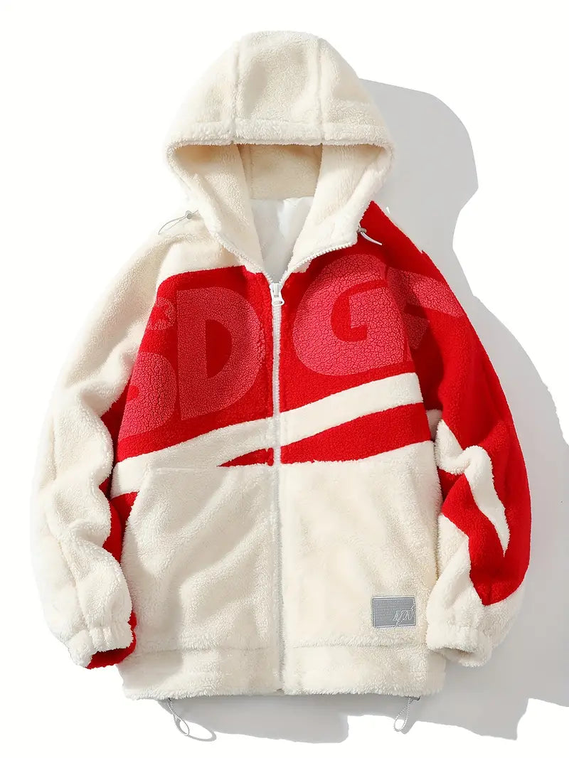 Letter Trend Casual Thickened Hooded Fleece Jacket For Autumn And Winter, Outdoor Sports Warm Jacket, Women's Activewear