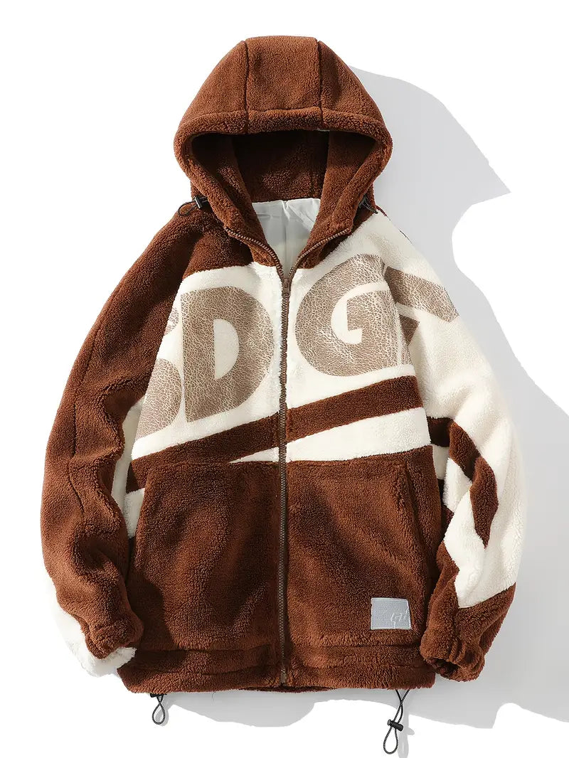 Letter Trend Casual Thickened Hooded Fleece Jacket For Autumn And Winter, Outdoor Sports Warm Jacket, Women's Activewear