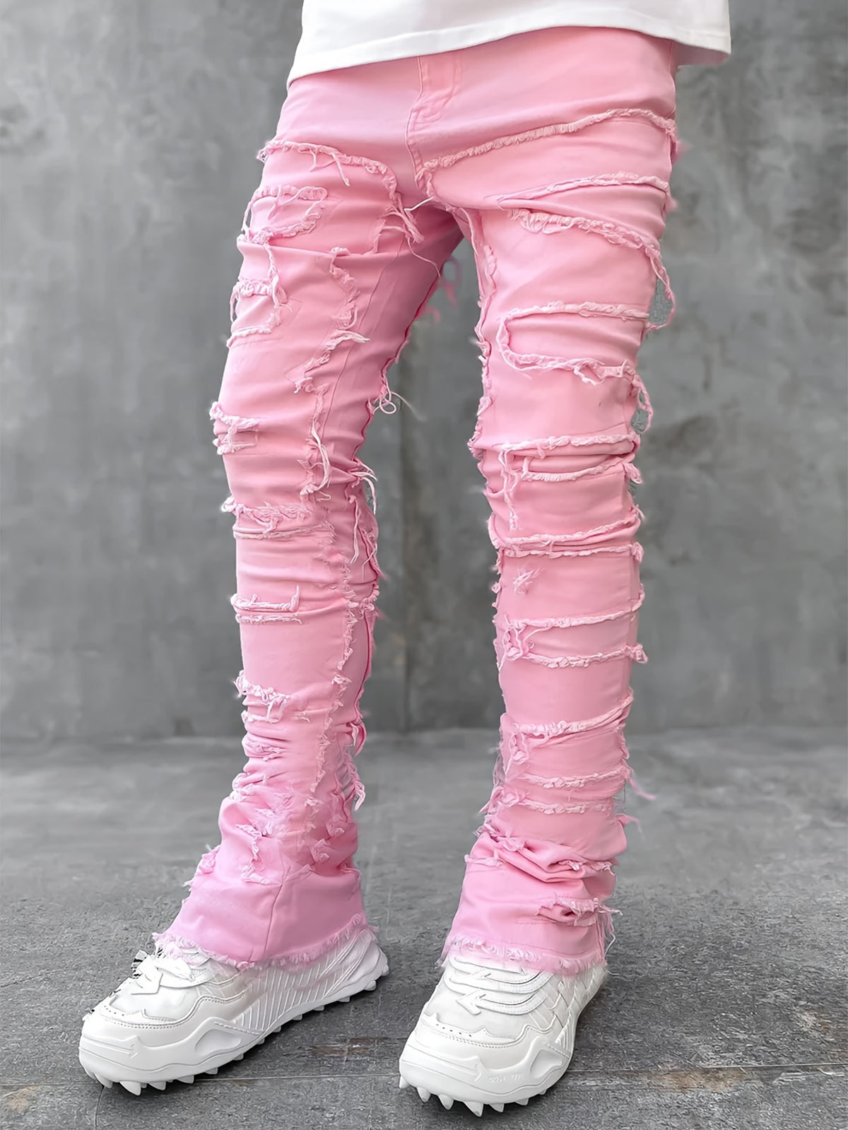 Creative Tassels Decoration Straight Fit Jeans, Men's Casual Medium Stretch Street Style Denim Pants For All Seasons