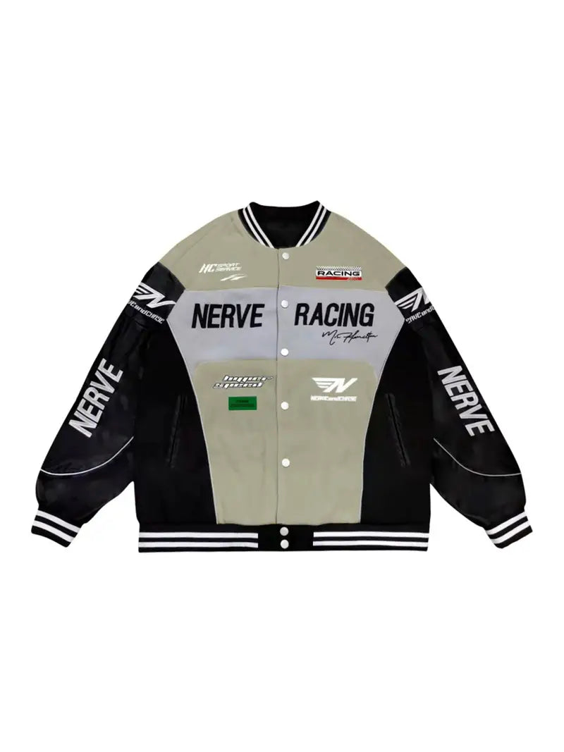 Letter Embroidery Color Block PU Jacket, Stylish Baseball Collar Biker Jacket Varsity Jacket