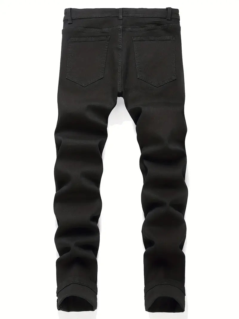 Slim Fit Skeleton Pattern Jeans, Men's Casual Street Style Medium Stretch Denim Pants For All Seasons