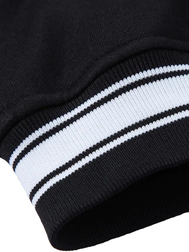 Bear Graphic Print Men's Casual Relaxed Fit Color Block Baseball Jacket Gifts