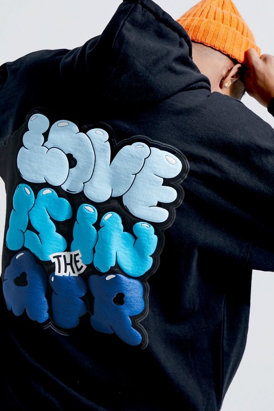 OVERSIZED LOVE IS IN THE AIR PUFF PRINT HOODIE
