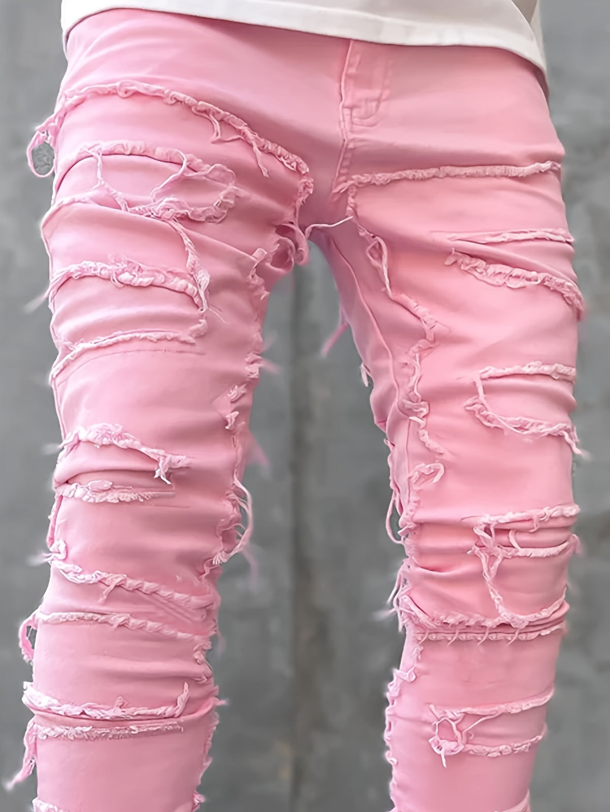 Creative Tassels Decoration Straight Fit Jeans, Men's Casual Medium Stretch Street Style Denim Pants For All Seasons