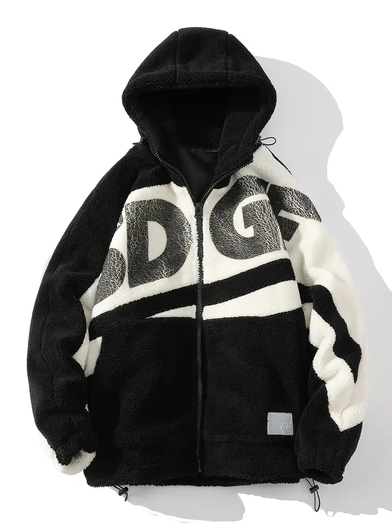 Letter Trend Casual Thickened Hooded Fleece Jacket For Autumn And Winter, Outdoor Sports Warm Jacket, Women's Activewear