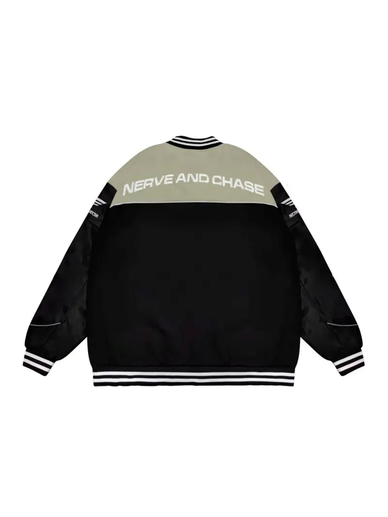 Letter Embroidery Color Block PU Jacket, Stylish Baseball Collar Biker Jacket Varsity Jacket
