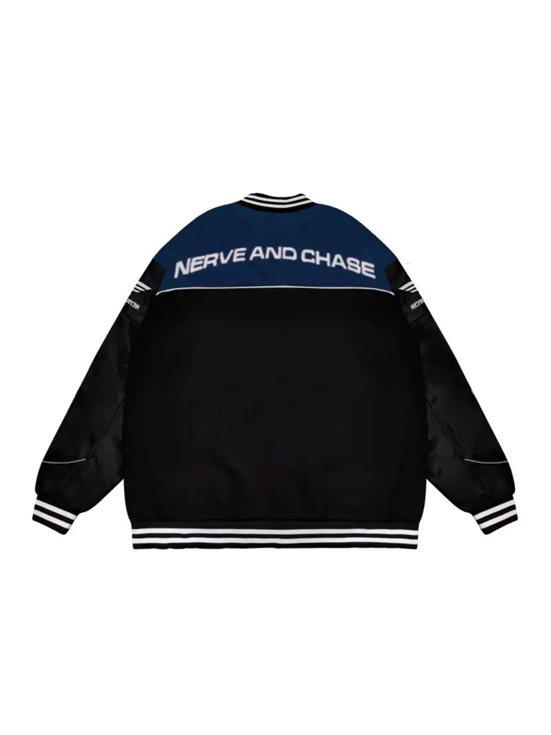 Letter Embroidery Color Block PU Jacket, Stylish Baseball Collar Biker Jacket Varsity Jacket