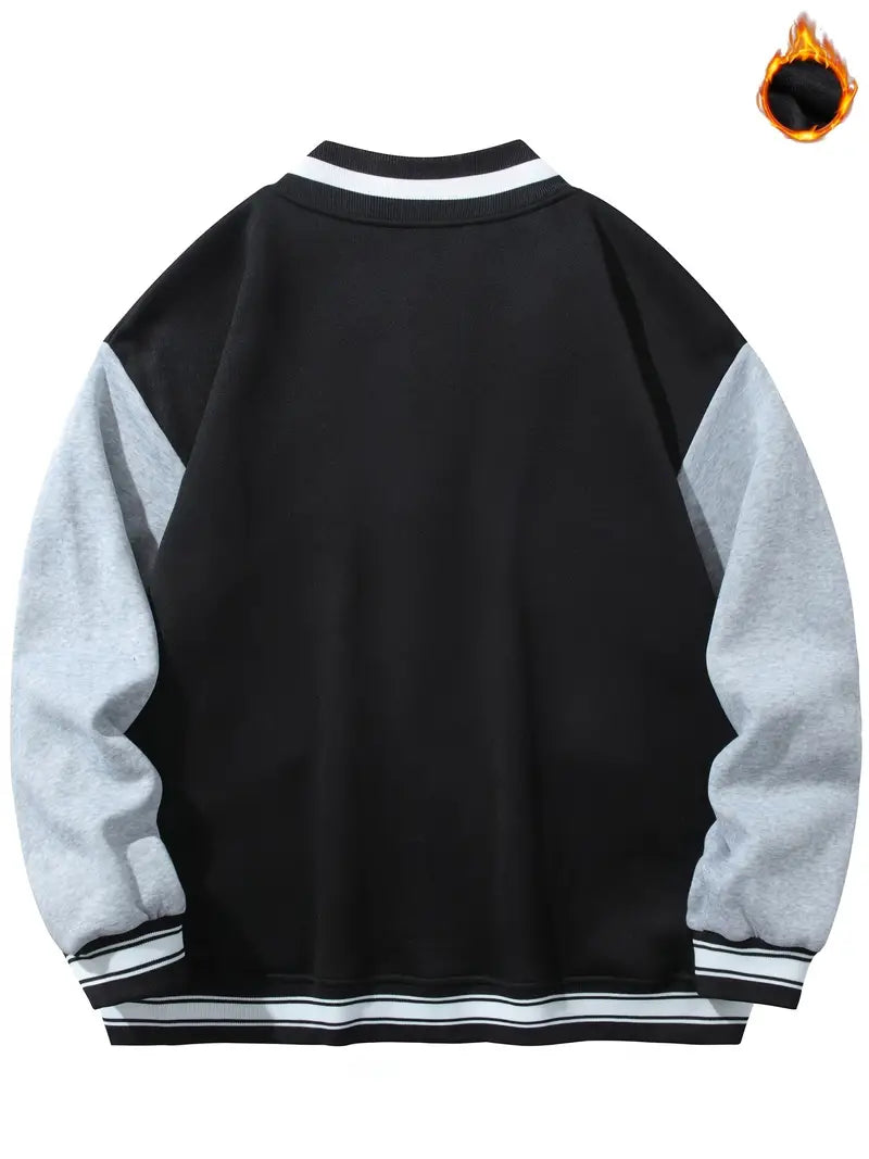 Bear Graphic Print Men's Casual Relaxed Fit Color Block Baseball Jacket Gifts