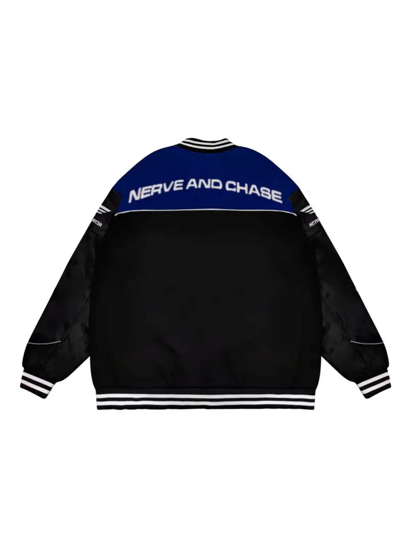Letter Embroidery Color Block PU Jacket, Stylish Baseball Collar Biker Jacket Varsity Jacket
