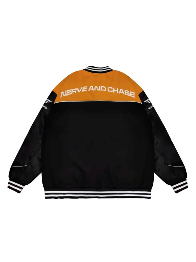 Letter Embroidery Color Block PU Jacket, Stylish Baseball Collar Biker Jacket Varsity Jacket