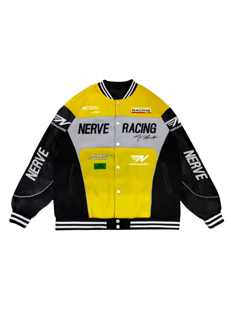 Letter Embroidery Color Block PU Jacket, Stylish Baseball Collar Biker Jacket Varsity Jacket