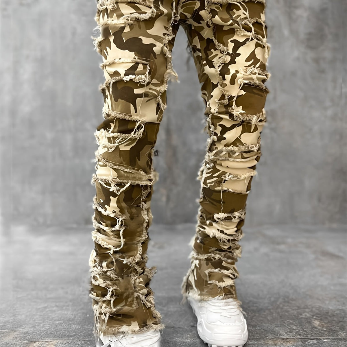 Creative Tassels Decoration Straight Fit Jeans, Men's Casual Medium Stretch Street Style Denim Pants For All Seasons