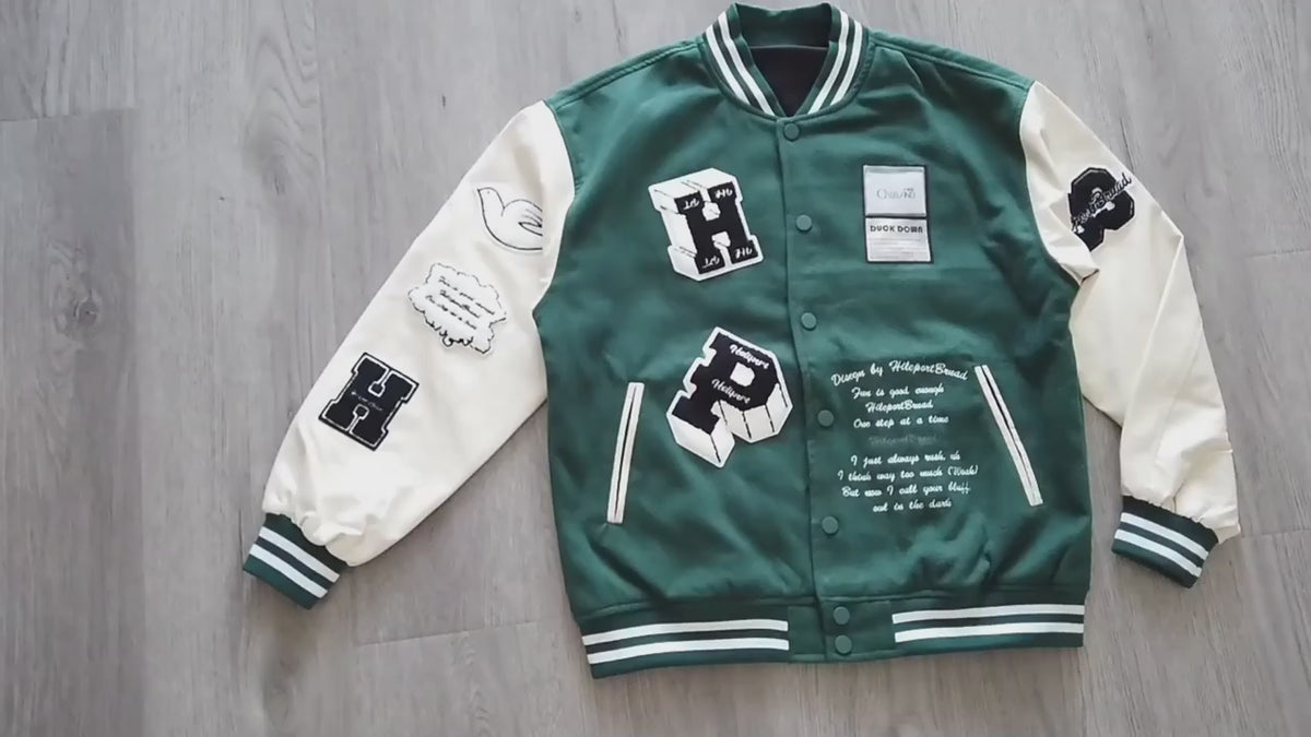 Fabric Stitch Varsity Jacket, Men's Casual Color Block Button Up Jacket For Spring Fall School Baseball